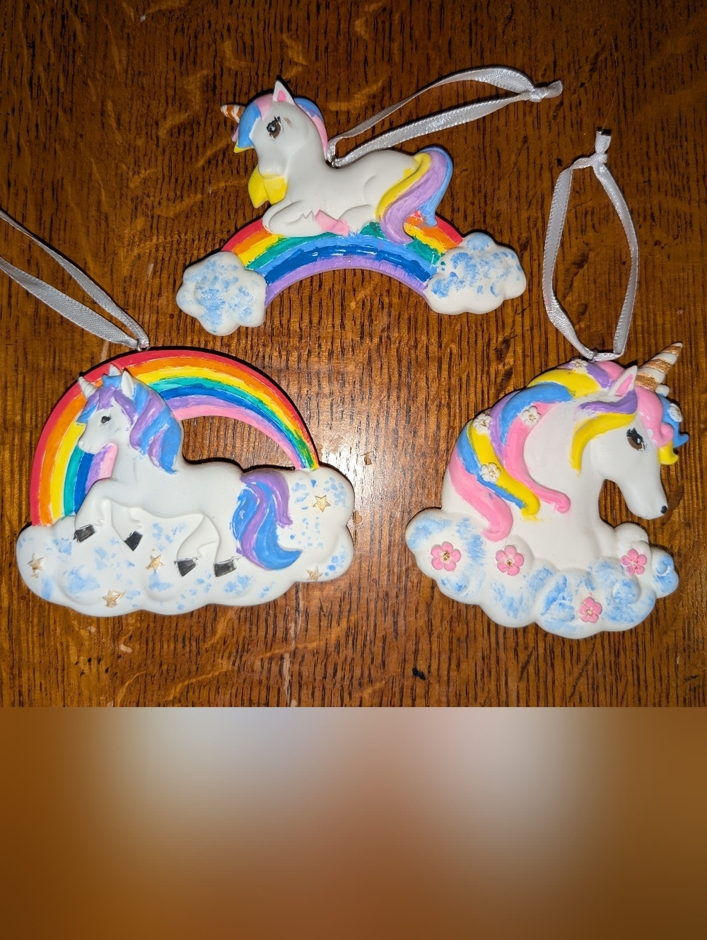 Colorful Unicorn and Rainbow Hand Painted Ceramic Ornaments